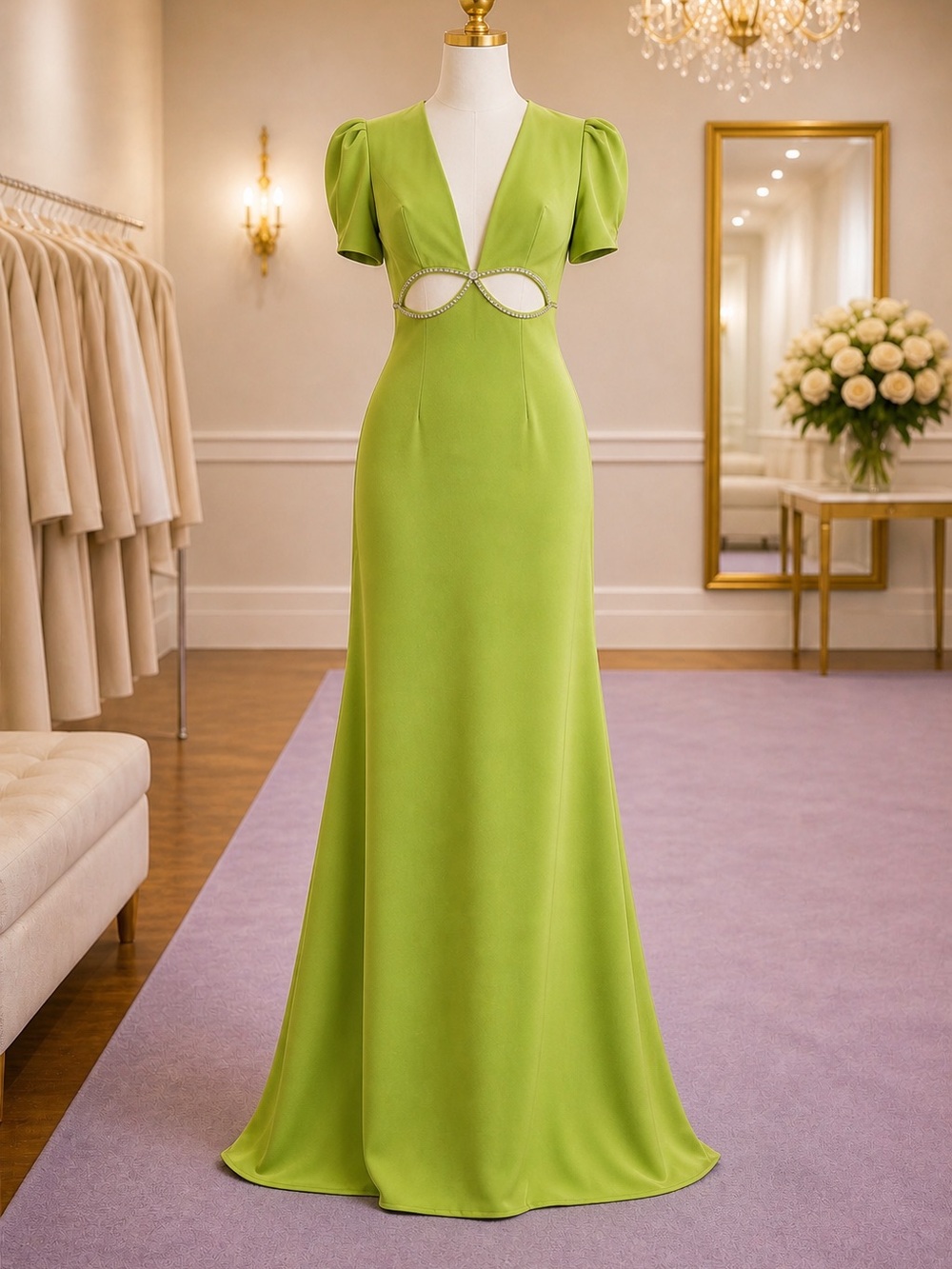 Mac Duggal IEENA 2630 Green Rhinestone Gown Formal Maxi Dress 0 NWT MSRP $458